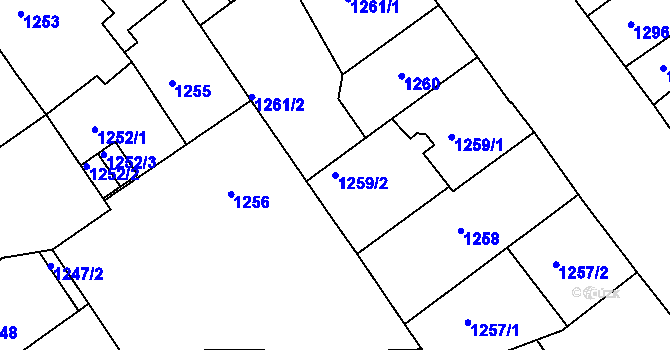 Parcela st. 1259/2 v KÚ Teplice, Katastrální mapa