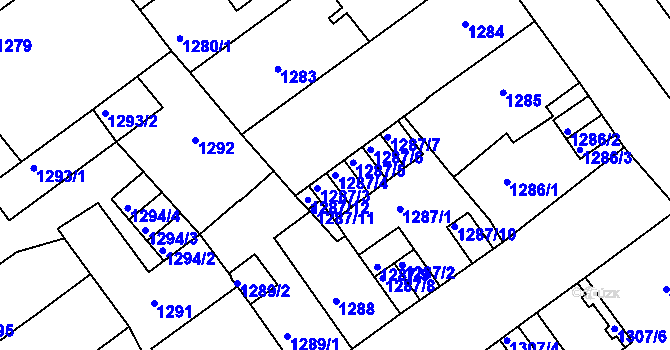 Parcela st. 1287/4 v KÚ Teplice, Katastrální mapa