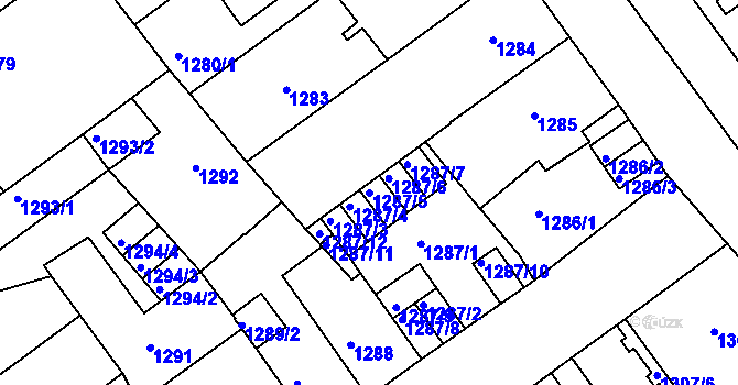 Parcela st. 1287/5 v KÚ Teplice, Katastrální mapa