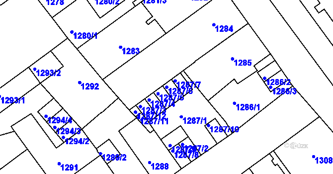Parcela st. 1287/6 v KÚ Teplice, Katastrální mapa