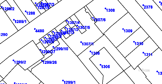 Parcela st. 1307/1 v KÚ Teplice, Katastrální mapa