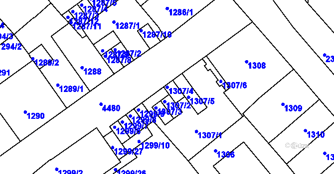 Parcela st. 1307/4 v KÚ Teplice, Katastrální mapa