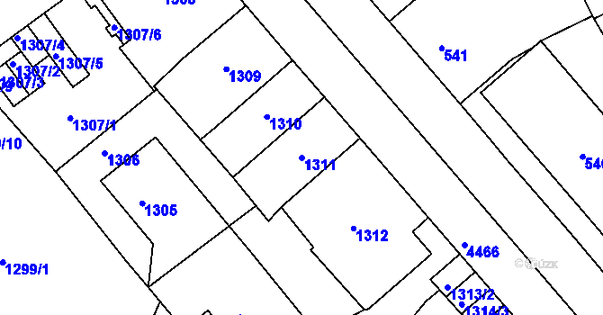 Parcela st. 1311 v KÚ Teplice, Katastrální mapa