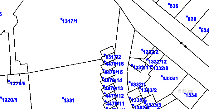 Parcela st. 1317/2 v KÚ Teplice, Katastrální mapa