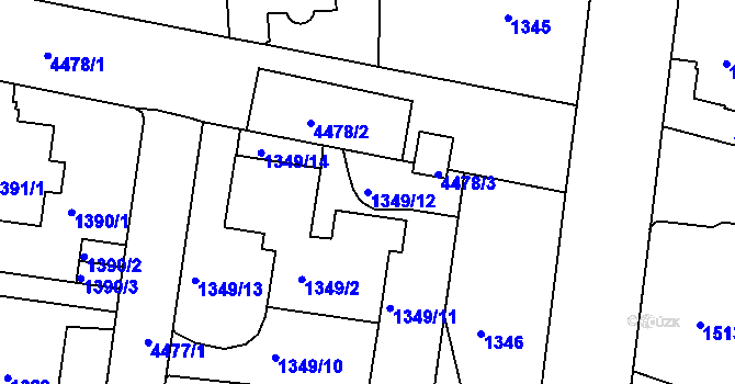 Parcela st. 1349/12 v KÚ Teplice, Katastrální mapa