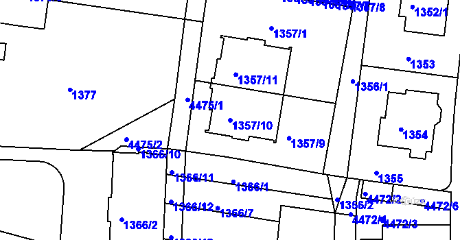 Parcela st. 1357/10 v KÚ Teplice, Katastrální mapa