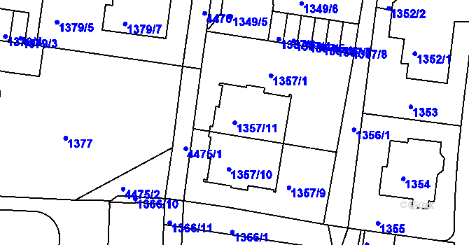 Parcela st. 1357/11 v KÚ Teplice, Katastrální mapa
