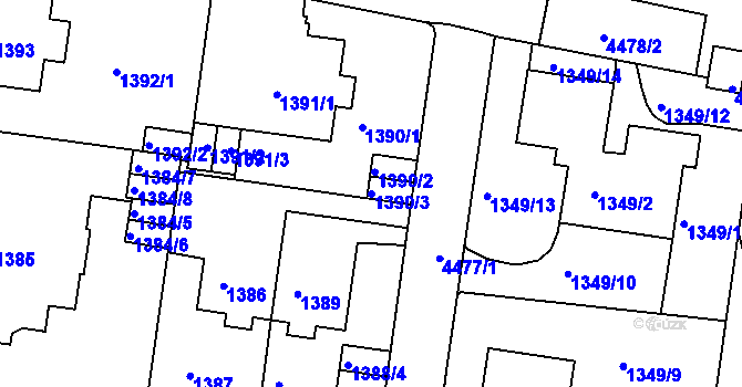 Parcela st. 1390/3 v KÚ Teplice, Katastrální mapa