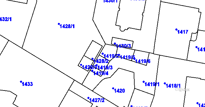 Parcela st. 1419/2 v KÚ Teplice, Katastrální mapa