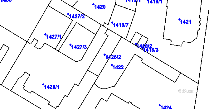 Parcela st. 1426/2 v KÚ Teplice, Katastrální mapa