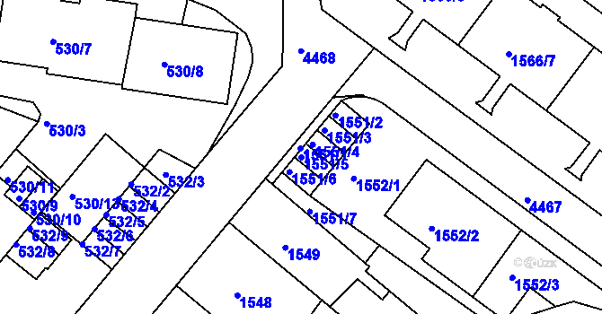 Parcela st. 1551/5 v KÚ Teplice, Katastrální mapa