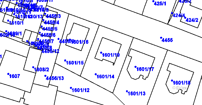 Parcela st. 1601/19 v KÚ Teplice, Katastrální mapa