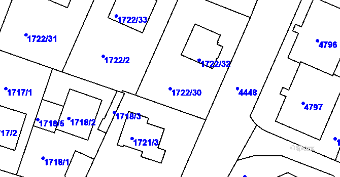 Parcela st. 1722/30 v KÚ Teplice, Katastrální mapa