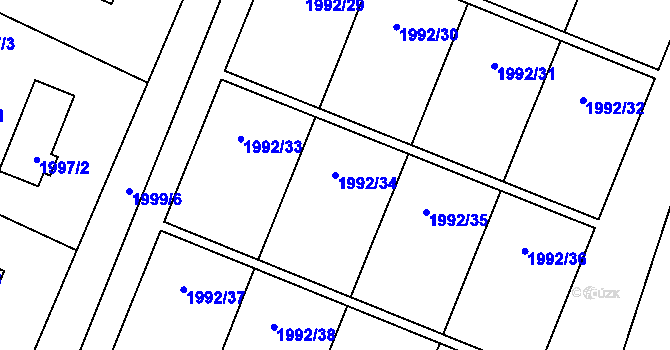 Parcela st. 1992/34 v KÚ Teplice, Katastrální mapa