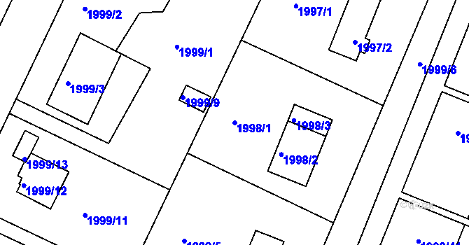 Parcela st. 1998/1 v KÚ Teplice, Katastrální mapa