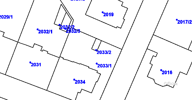 Parcela st. 2033/2 v KÚ Teplice, Katastrální mapa