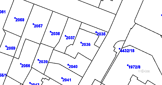 Parcela st. 2036 v KÚ Teplice, Katastrální mapa