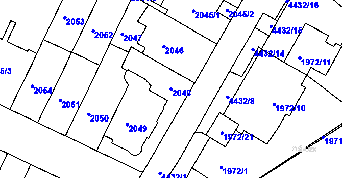Parcela st. 2048 v KÚ Teplice, Katastrální mapa