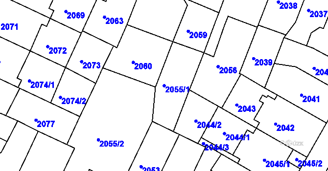 Parcela st. 2055/1 v KÚ Teplice, Katastrální mapa