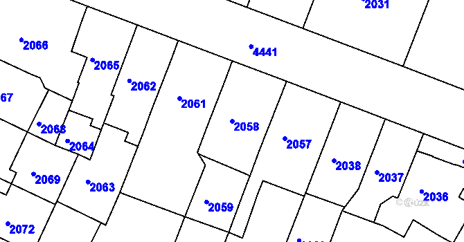 Parcela st. 2058 v KÚ Teplice, Katastrální mapa