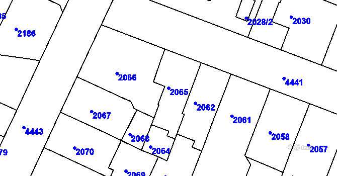 Parcela st. 2065 v KÚ Teplice, Katastrální mapa