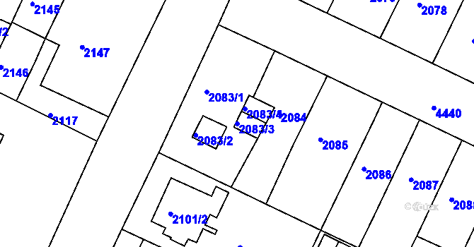 Parcela st. 2083/3 v KÚ Teplice, Katastrální mapa