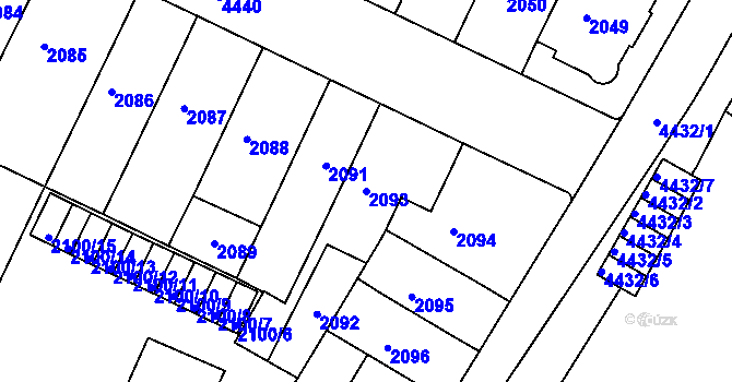 Parcela st. 2093 v KÚ Teplice, Katastrální mapa