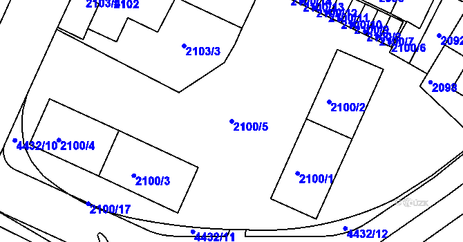 Parcela st. 2100/5 v KÚ Teplice, Katastrální mapa