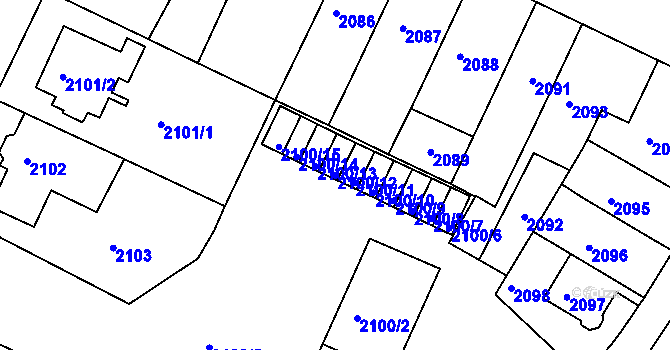 Parcela st. 2100/12 v KÚ Teplice, Katastrální mapa