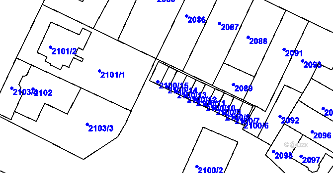 Parcela st. 2100/14 v KÚ Teplice, Katastrální mapa