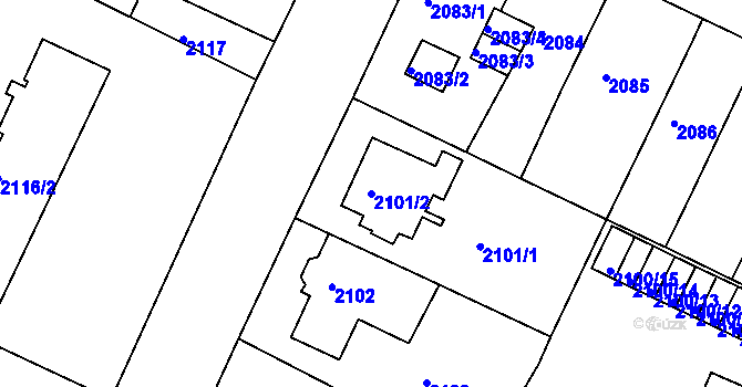 Parcela st. 2101/2 v KÚ Teplice, Katastrální mapa