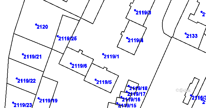 Parcela st. 2119/1 v KÚ Teplice, Katastrální mapa