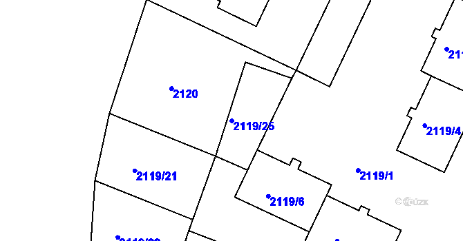 Parcela st. 2119/25 v KÚ Teplice, Katastrální mapa
