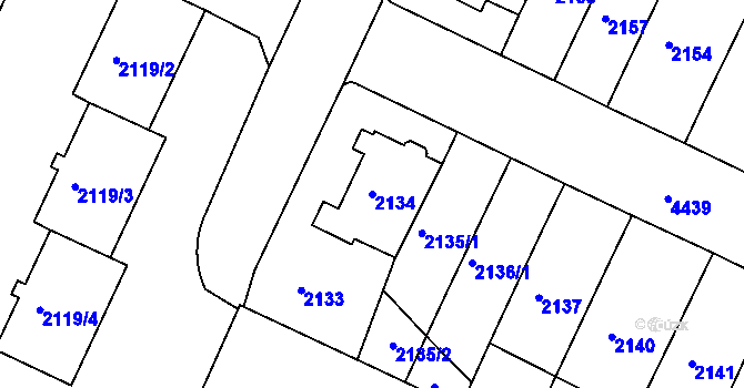 Parcela st. 2134 v KÚ Teplice, Katastrální mapa
