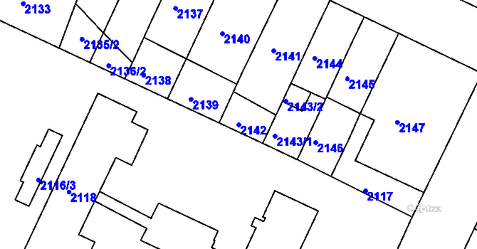 Parcela st. 2142 v KÚ Teplice, Katastrální mapa
