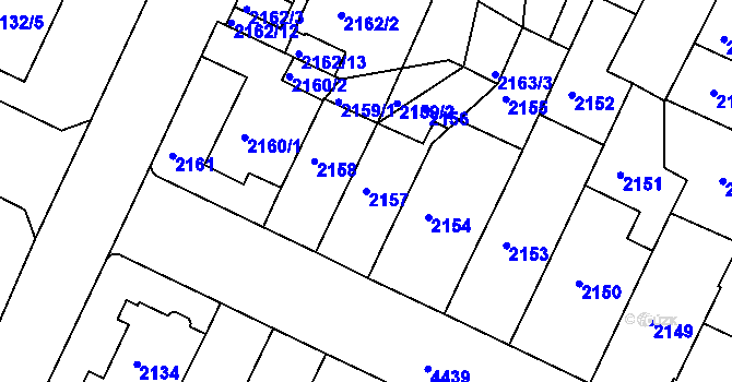 Parcela st. 2157 v KÚ Teplice, Katastrální mapa