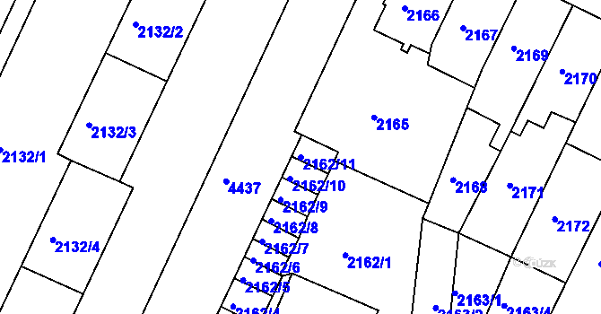 Parcela st. 2162/11 v KÚ Teplice, Katastrální mapa