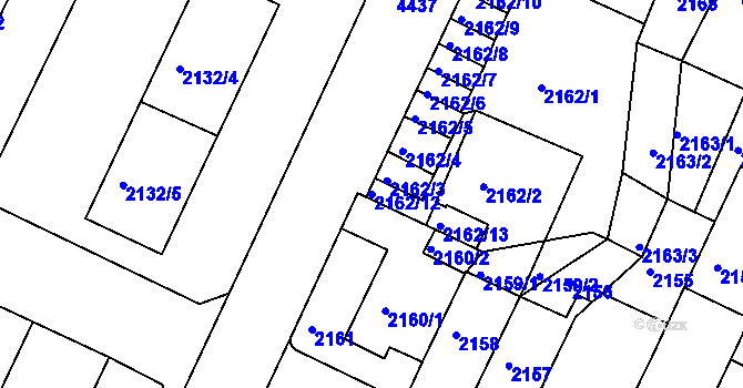 Parcela st. 2162/12 v KÚ Teplice, Katastrální mapa