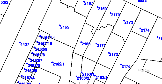 Parcela st. 2168 v KÚ Teplice, Katastrální mapa