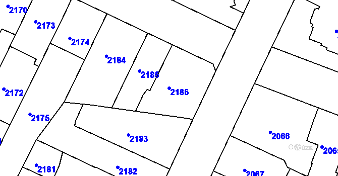Parcela st. 2186 v KÚ Teplice, Katastrální mapa