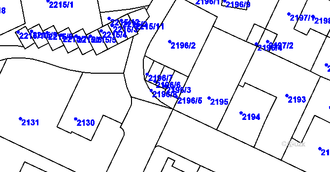 Parcela st. 2196/3 v KÚ Teplice, Katastrální mapa