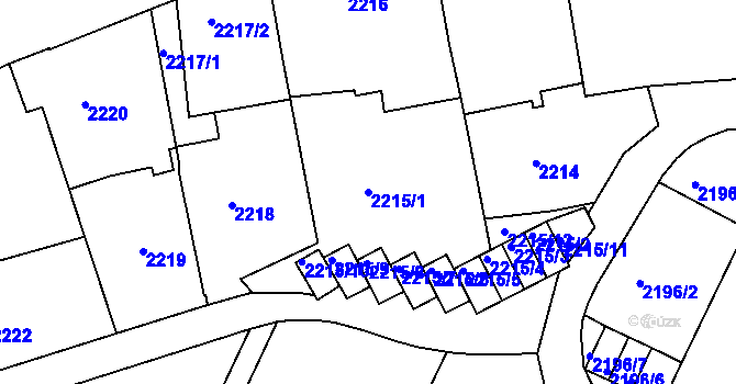 Parcela st. 2215/1 v KÚ Teplice, Katastrální mapa