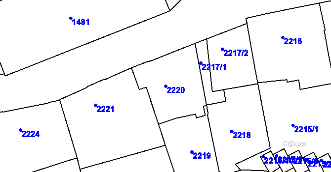 Parcela st. 2220 v KÚ Teplice, Katastrální mapa