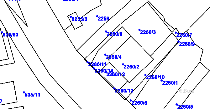 Parcela st. 2260/4 v KÚ Teplice, Katastrální mapa