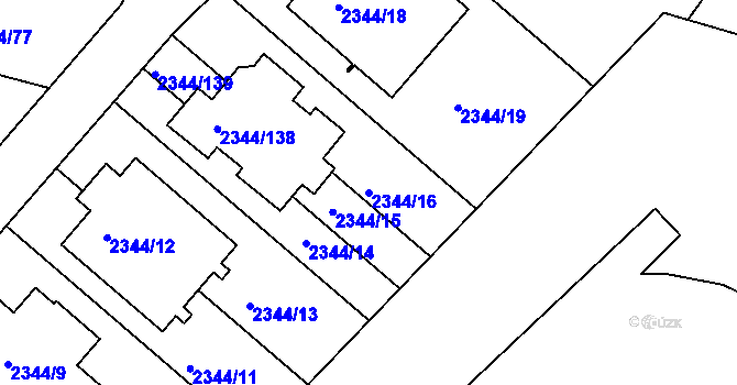 Parcela st. 2344/16 v KÚ Teplice, Katastrální mapa