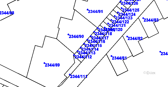 Parcela st. 2344/115 v KÚ Teplice, Katastrální mapa