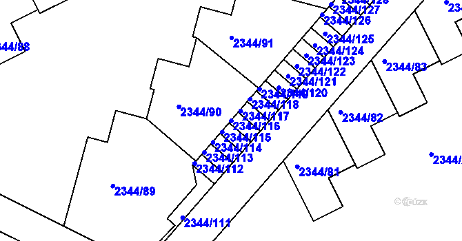 Parcela st. 2344/116 v KÚ Teplice, Katastrální mapa