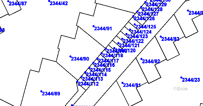 Parcela st. 2344/118 v KÚ Teplice, Katastrální mapa