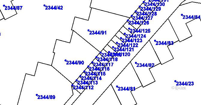 Parcela st. 2344/119 v KÚ Teplice, Katastrální mapa