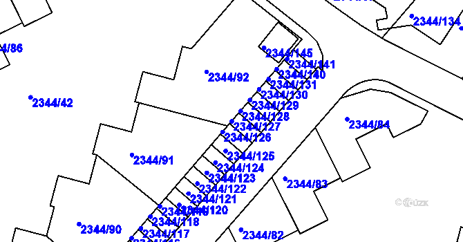 Parcela st. 2344/127 v KÚ Teplice, Katastrální mapa
